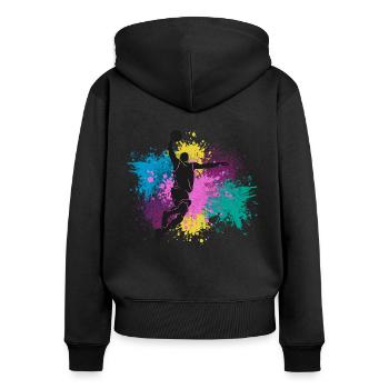 Basketball Grungy Farbspritzer - Frauen Premium Bio Zip Hoodie - Schwarz - Hinten - Julia (174cm)