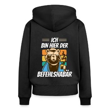 Chef und BefehlshaBÄR trinken Kaffee im Büro - Frauen Premium Bio Zip Hoodie - Schwarz - Hinten - Julia (174cm)