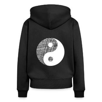 yin yang - Frauen Premium Bio Zip Hoodie - Schwarz - Hinten - Julia (174cm)