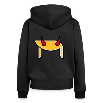 Donald Hörner (Frisur Teufel Pop Art / 4C) - Frauen Premium Bio Zip Hoodie - Schwarz - Hinten - Julia (174cm)