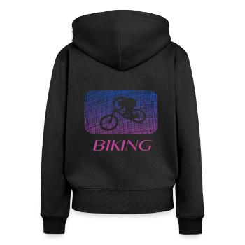 biking biken - Frauen Premium Bio Zip Hoodie - Schwarz - Hinten - Julia (174cm)
