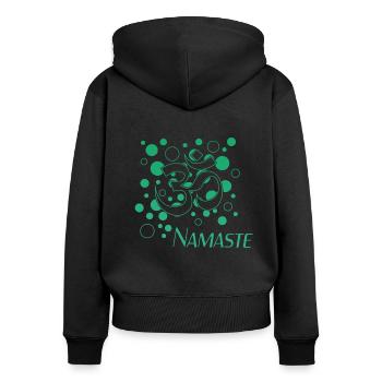 Namaste - Frauen Premium Bio Zip Hoodie - Schwarz - Hinten - Julia (174cm)
