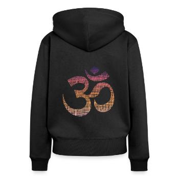 Yoga, Om, Namaste,Vintage - Frauen Premium Bio Zip Hoodie - Schwarz - Hinten - Julia (174cm)