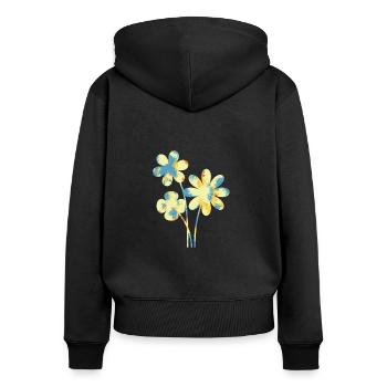 Blume - Frauen Premium Bio Zip Hoodie - Schwarz - Hinten - Julia (174cm)