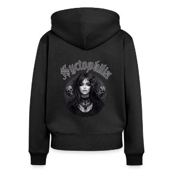 Nyctophilie - Sweat à capuche zippé Premium bio Femme - noir - Dos - Julia (174cm)