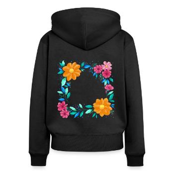 Blumenkranz in bunten Farben - Frauen Premium Bio Zip Hoodie - Schwarz - Hinten - Julia (174cm)