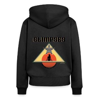 Aperçus vintage coucher de soleil design var.2 - Sweat à capuche zippé Premium bio Femme - noir - Dos - Julia (174cm)