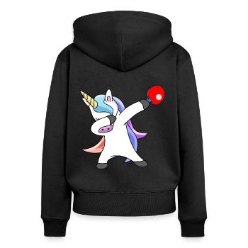 Tennis de table tamponnant licorne - Sweat à capuche zippé Premium bio Femme - noir - Dos - Julia (174cm)