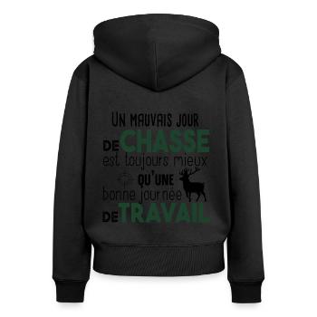 Chasse Chasseur Hunter Humour Cadeau Citations - Sweat à capuche zippé Premium bio Femme - noir - Dos - Julia (174cm)