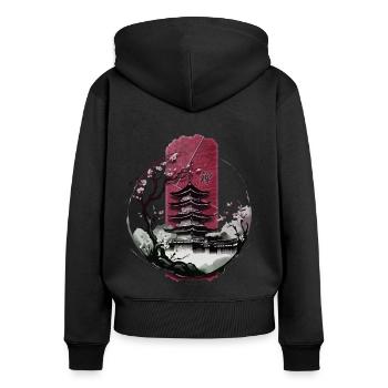 Tranquil Harmony: Japanese Temple with Zen - Women's Premium Organic Zip Hoodie - black - Back - Julia (174cm)