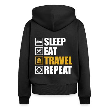 Reisen - Frauen Premium Bio Zip Hoodie - Schwarz - Hinten - Julia (174cm)