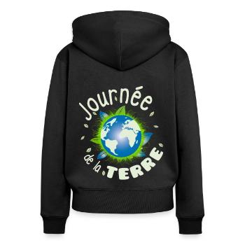 journée de la terre ! protéger notre planète - Sweat à capuche zippé Premium bio Femme - noir - Dos - Julia (174cm)