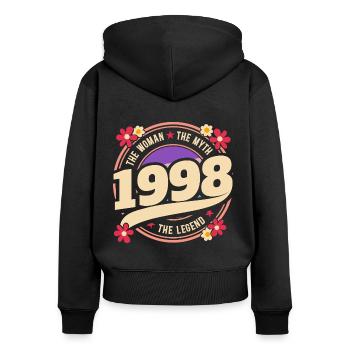 Femme 1998 La Légende 25 Ans Anniversaire - Sweat à capuche zippé Premium bio Femme - noir - Dos - Julia (174cm)