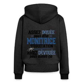 Monitrice d'équitation Métier Cheval Equestre - Sweat à capuche zippé Premium bio Femme - noir - Dos - Julia (174cm)