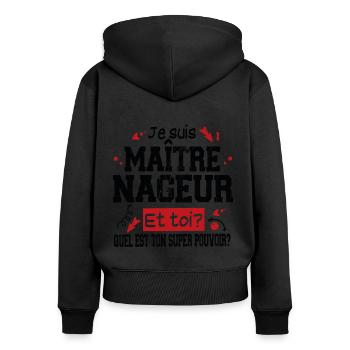 Maître-Nageur Cadeau Piscine T-shirt Super Pouvoir - Sweat à capuche zippé Premium bio Femme - noir - Dos - Julia (174cm)