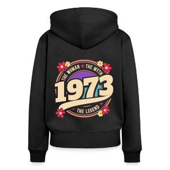 Femme 1973 La Légende 50 Ans Anniversaire - Sweat à capuche zippé Premium bio Femme - noir - Dos - Julia (174cm)