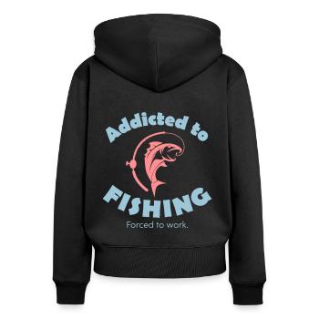Abhängig von der Fischerei, zur Arbeit gezwungen - Frauen Premium Bio Zip Hoodie - Schwarz - Hinten - Julia (174cm)