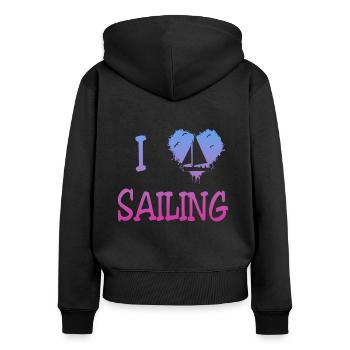 i love sailing - Frauen Premium Bio Zip Hoodie - Schwarz - Hinten - Julia (174cm)
