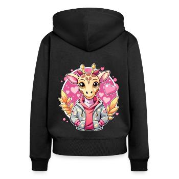 Parade de girafe : girafe cool - Sweat à capuche zippé Premium bio Femme - noir - Dos - Julia (174cm)
