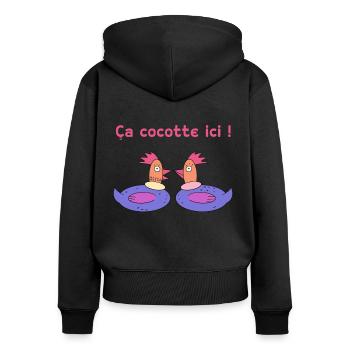 Histoire de poules - Sweat à capuche zippé Premium bio Femme - noir - Dos - Julia (174cm)
