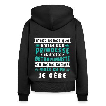 orthophonistes - Sweat à capuche zippé Premium bio Femme - noir - Dos - Julia (174cm)