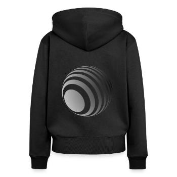 3D-Ball mit grauen Streifen - Frauen Premium Bio Zip Hoodie - Schwarz - Hinten - Julia (174cm)