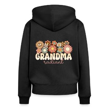 Retro Boho 1970 Mami Formidable Mamie Radieuse - Sweat à capuche zippé Premium bio Femme - noir - Dos - Julia (174cm)