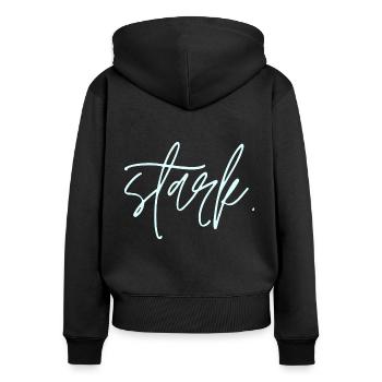 du bist stark. jes 41.10 - Frauen Premium Bio Zip Hoodie - Schwarz - Hinten - Julia (174cm)