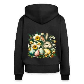 Vintage Easter Bunny with Easter Eggs & Flowers - Women's Premium Organic Zip Hoodie - black - Back - Julia (174cm)