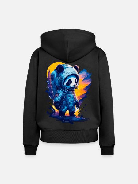 Niedlicher Panda-Astronaut - Frauen Premium Bio Zip Hoodie - Schwarz