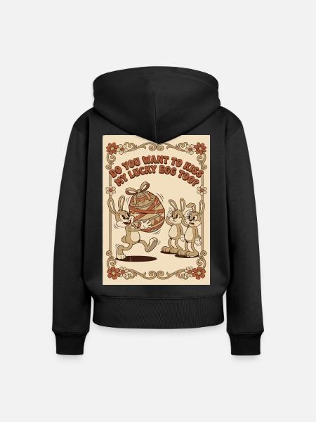Lucky_Egg_Retro_Hasen - Frauen Premium Bio Zip Hoodie - Schwarz