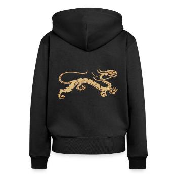 Goldener Drache T-Shirt - die Drachen Geschenkidee - Frauen Premium Bio Zip Hoodie - Schwarz - Hinten - Julia (174cm)