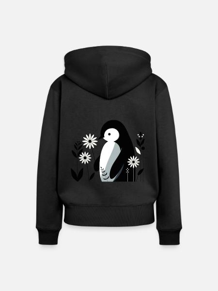 Pinguin mit Blumen - Frauen Premium Bio Zip Hoodie - Schwarz