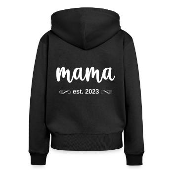 mama est. 2023 - Frauen Premium Bio Zip Hoodie - Schwarz - Hinten - Julia (174cm)