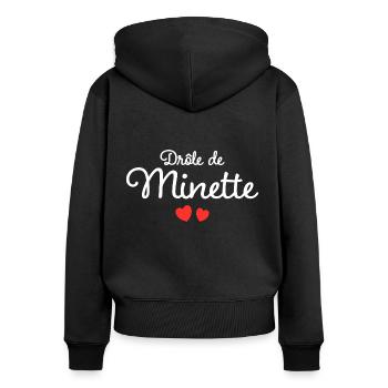 Drôle De Minette Humour Surnom Affectueux Femme - Sweat à capuche zippé Premium bio Femme - noir - Dos - Julia (174cm)
