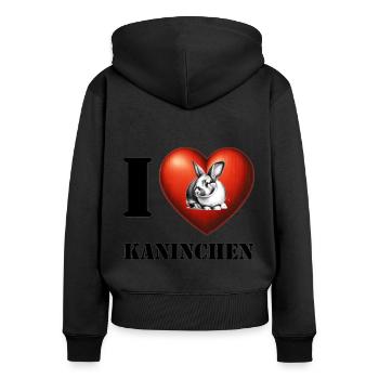 I Love Kaninchen - Frauen Premium Bio Zip Hoodie - Schwarz - Hinten - Julia (174cm)