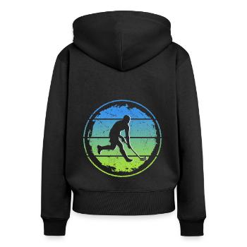 Unihockey Spieler Retro Floorballspieler Floorball - Frauen Premium Bio Zip Hoodie - Schwarz - Hinten - Julia (174cm)