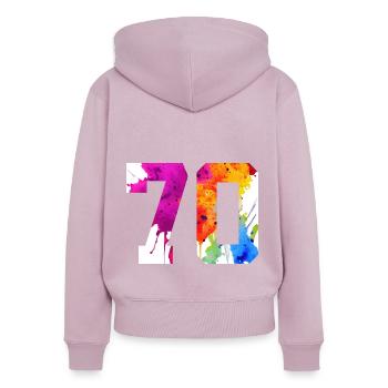 NUMMER 70 JAHRE ALT 70. GEBURTSTAG - Frauen Premium Bio Zip Hoodie - Altrosa - Hinten - Julia (174cm)