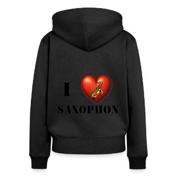 I love Saxophon - Frauen Premium Bio Zip Hoodie - Schwarz - Hinten - Julia (174cm)