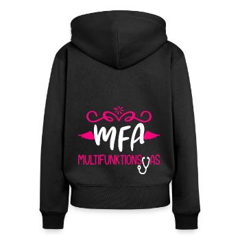 MFA en tant qu’assistant médical - Sweat à capuche zippé Premium bio Femme - noir - Dos - Julia (174cm)