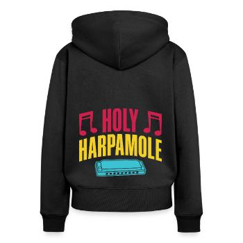 Funny Harmonica Player Holy Harpamole Harmonica - Frauen Premium Bio Zip Hoodie - Schwarz - Hinten - Julia (174cm)
