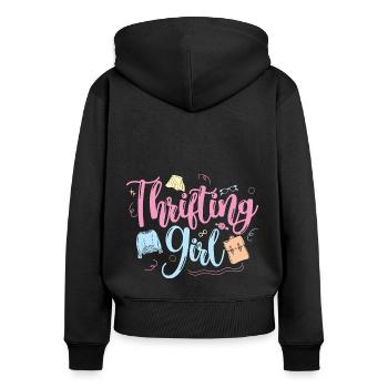 Thrift Shopper Thrifting Girl Thrift Store - Frauen Premium Bio Zip Hoodie - Schwarz - Hinten - Julia (174cm)
