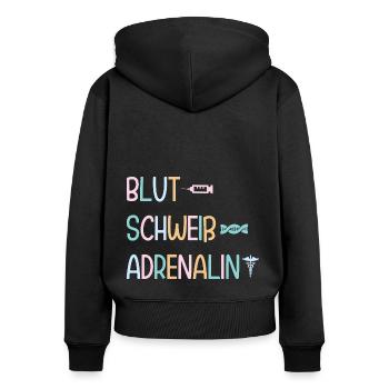 MFA Assistant médical Adrenaline - Sweat à capuche zippé Premium bio Femme - noir - Dos - Julia (174cm)