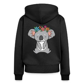 Koala - mit Blumen - Frauen Premium Bio Zip Hoodie - Schwarz - Hinten - Julia (174cm)