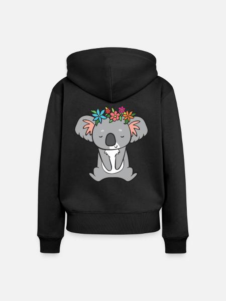 Koala - mit Blumen - Frauen Premium Bio Zip Hoodie - Schwarz