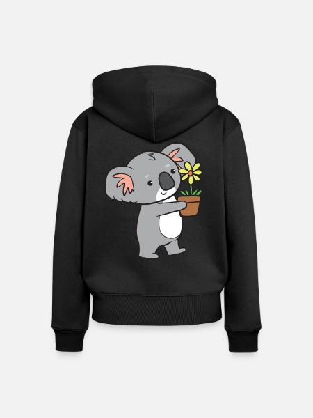 Koala - mit Blume - Frauen Premium Bio Zip Hoodie - Schwarz