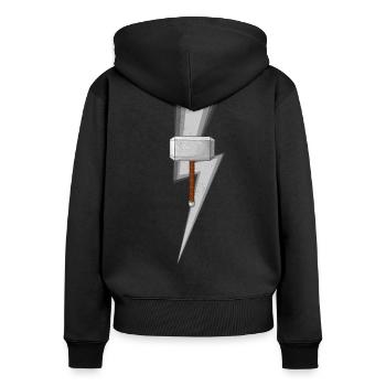 Der Hammer-Donner - Frauen Premium Bio Zip Hoodie - Schwarz - Hinten - Julia (174cm)
