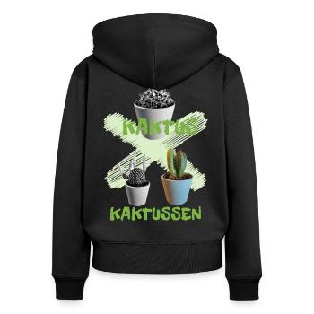 I love clothes / Kaktus - Frauen Premium Bio Zip Hoodie - Schwarz - Hinten - Julia (174cm)