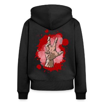 Hand, Die Hand, das Ding - Frauen Premium Bio Zip Hoodie - Schwarz - Hinten - Julia (174cm)