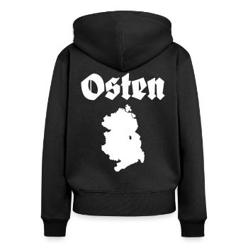 Osten DDR Ostdeutschland Karte - Frauen Premium Bio Zip Hoodie - Schwarz - Hinten - Julia (174cm)
